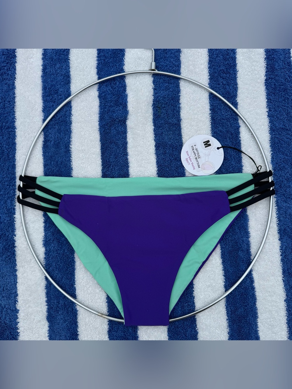 Colorblock Bikini Bottom in Purple & Mint with Black Straps - Seaweeds Swim USA